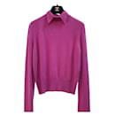 Suéter de manga larga con cuello puntiagudo de lana rosa de Chanel