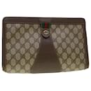 GUCCI GG Canvas Web Sherry Line Clutch Bag PVC Leather Beige Red Auth 42431 - Gucci