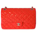 Chanel Orange Quilted Patent Leather Jumbo Double Flap Bag