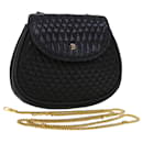 BALLY Chain Shoulder Bag Leather Black Auth am4369 - Bally