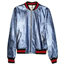 Gucci Crackle Bomber Jacket in Blue Leather