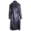 Prada Double-Breasted Trench Coat in Navy Leather
