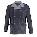 Lanvin Double-Breasted Coat in Navy Blue Suede