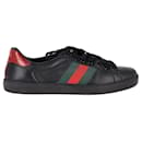 Gucci Ace Sneakers with Python Embossed Panel in Black Leather