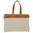 HERMES Her Bag Cabus GM Tote Bag Canvas Leather Beige Auth fm2384 - Hermès