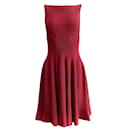 ALAÏA Burgundy Rib Knit Fit & Flare Short Casual Dress - Alaïa