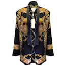 Camilla Black / Gold Multi Jewel and Chain Print Embellished Relaxed Silk Jacket