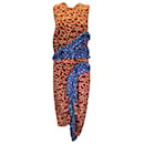 Marni rojo / Vestido midi de crepé de seda sin mangas con estampado de metrópolis multicolor azul