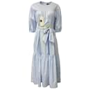Vestido largo informal con manga abullonada de algodón a capas de papaver azul claro de Cynthia Rowley