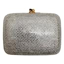Judith Leiber Small Silver Crystal Embellished Minaudière Clutch