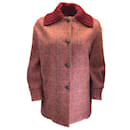 Chaqueta de cachemir con botones de cuero de becerro con cuello de punto acanalado rojo de Loro Piana