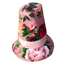 Dolce & Gabbana Fischerhut aus rosafarbenem, mehrfarbigem Samt mit Blumenmuster
