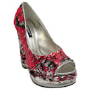 Dolce & Gabbana Vermelho / Sapatos plataforma Peep Toe com lantejoulas prateadas