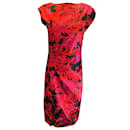 Dries van Noten rojo amapola / rosado / Vestido recto a media pierna con estampado floral fruncido y fruncido Deto negro - Dries Van Noten