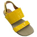 Dries van Noten Yellow Croc Embossed Patent Leather Flat Sandals - Dries Van Noten