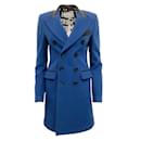 Each x Other Blue Wool and Cashmere Double Breasted Coat with Leather Trim - Each X Other