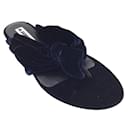 Jil Sander Dark Blue Velvet Knot Thong Sandals
