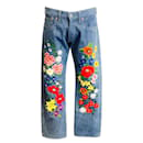 Jeans Junya Watanabe COMME des GARÇONS lavagem média floral bordado perna reta
