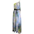 Leo Lin Blue / Green Multi Willow Print Adriana One Shoulder Maxi Dress - Autre Marque