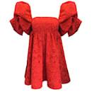Leo Lin Scarlet Red Eloise Puff Sleeved Embroidered Mini Dress - Autre Marque