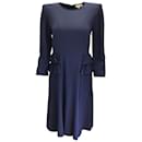 Michael Kors Collection Navy Blue Ruffled Crepe Dress in Maritime