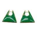 Grüne Emaille von Bottega Veneta 18K-vergoldete Dreieck-Ohrringe aus Silber