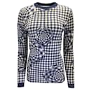 Brandon Maxwell Navy Blue / White Floral Gingham Long Sleeved Wool Crewneck Sweater - Autre Marque