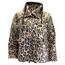 Moncler Tan / Schwarze „Ivoire“-Jacke mit durchgehendem Reißverschluss und Leopardenmuster