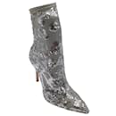 Gianvito Rossi Silver Metallic Daze Sequined Stretch High Heeled Ankle Boots/Booties