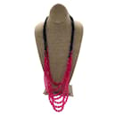 Giorgio Armani rosa / Collar bicolor de cadena con múltiples cuentas vintage negro