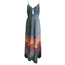 Alice + Olivia Turquoise Multi Gloria Chain-Strap Sunshower Stripe Multi Print Maxi Dress - Autre Marque