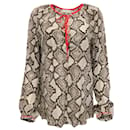 Altuzarra Tan Snake Print Lace Up Blouse with Red Trim