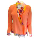 Chanel Arancione Multi Vintage 2000 Giacca in lana con fodera in seta e bottoni con logo CC rifiniti in seta