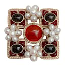 Chanel Burgundy Gripoix and Pearl Square Brooch