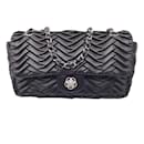 Chanel Classic Flap 2007 Pleated Black Lambskin Leather Shoulder Bag
