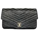 Chanel 2018 Black Leather Clutch with Gold Chain Detail