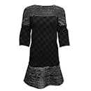 Chanel black / Gray 2013 Tweed and Leather with 3/4 Sleeve Cocktail Dress