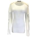 Balmain Ivory / Gold Buttoned Ruffled Long Sleeved Knit Blouse