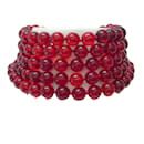 Chanel vintage 1980Collier de perles de verre rouge