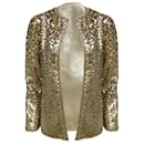 Jaqueta Christian Dior vintage dourada e prateada metálica com lantejoulas e frisado na frente aberta