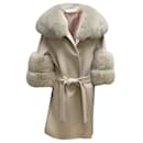 Fleurette Fawn Belted Fox Fur & Wool Coat - Autre Marque