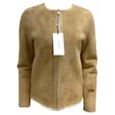 Fleurette Tan and Ivory Reversible Suede and Shearling Full Zip Jacket - Autre Marque