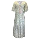 Gul Hurgel White / Green Multi Belted Floral Printed Linen Midi Dress - Autre Marque