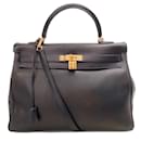 Hermes 2008 Black Leather Kelly Sellier 35 handbag - Hermès