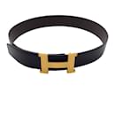 Hermes Black / Marrone scuro 2013 Cintura reversibile in pelle con fibbia ad H - Hermès