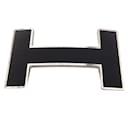 Hermes Silver / Black Matte Enamel Mini H Belt Buckle - Hermès