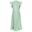 Rochas Mint Green Shirley Cap Sleeved Ruffled Silk Midi Dress