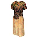 Rokh Black / Gold Multi Paisley Printed Short Sleeved Gathered Silk Midi Dress - Autre Marque