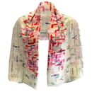 Chanel Ivory / pink / Red Multi Printed Large Cashmere and Cotton Scarf