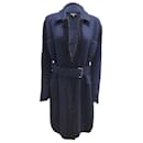 Cappotto maglione di media lunghezza in maglia di cashmere con patch Gabrielle Coco blu navy Chanel